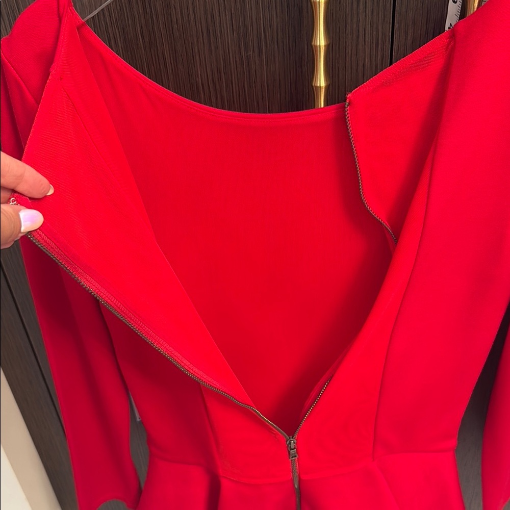 Alice + Olivia Red Long Sleeve Peplum Blouse - Picture 10 of 16
